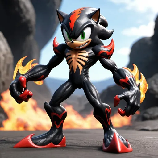 Prompt: shadow(sonic) as venom lava skin