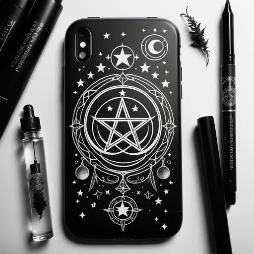 Prompt: witchy style cellphone tattoo stencil