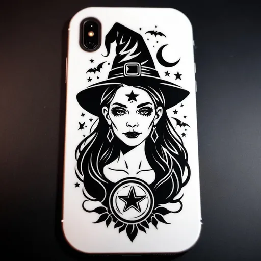 Prompt: witchy style cellphone tattoo stencil