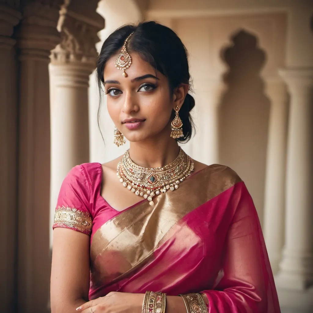 Prompt: Beautiful Indian girl wearing saree and ornaments 