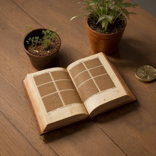 Prompt: Background: A wooden table with an open Bible, emphasizing the biblical foundation.
Foreground: A collection of coins and a small plant growing among them, symbolizing financial growth and stewardship.
Management” in a bold, modern font.
Color Palette: Warm earthy tones, like browns and greens, to create a sense of warmth and stability.