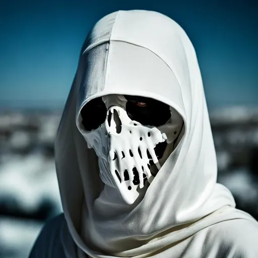 Prompt: Realistic photo of Hooded pale undead in hd, ultra realistic, highly detailed, 8k. Soft lighting 