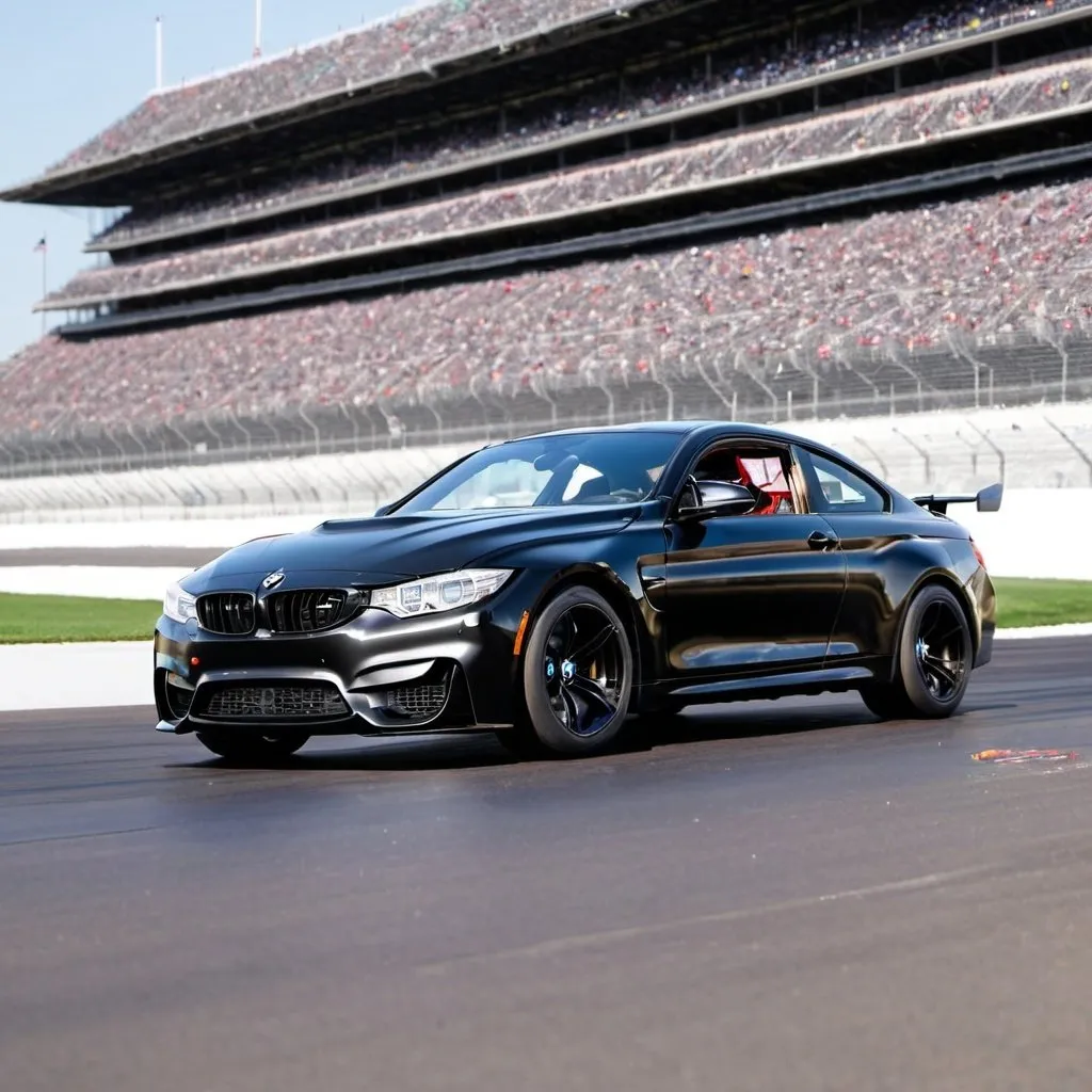 Prompt: Black bmw M4 on Indy 500 track