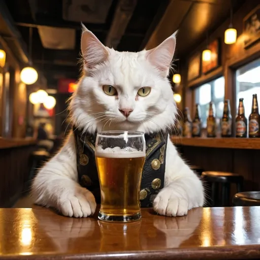 Prompt: a cat drinking beer in a bar