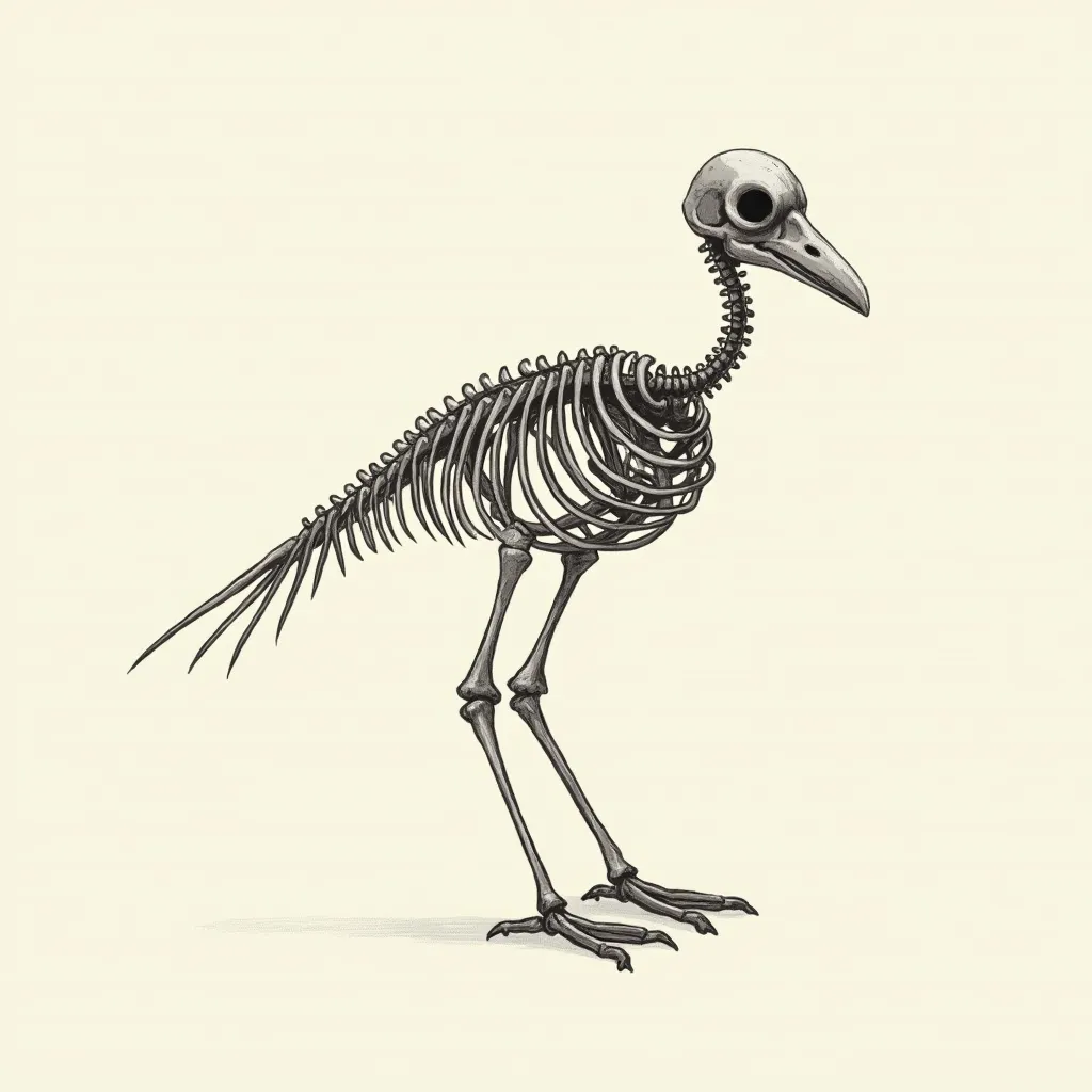 Prompt: Draw me half a bird, and half a bird skeleton, without a background. 