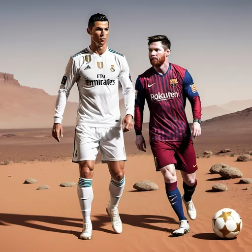 Prompt: Cristiano ronaldo contro Leo Messi su marte
