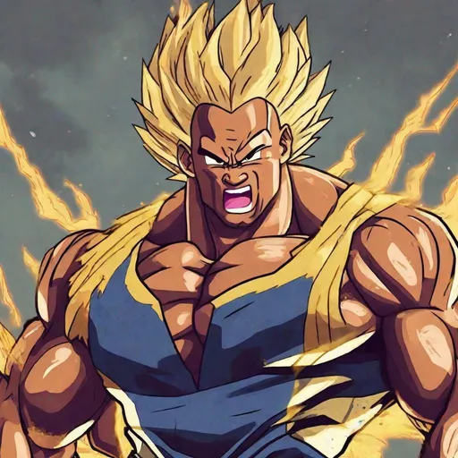 Prompt: Dwayne Johnson going super saiyan, dragon ball z art style