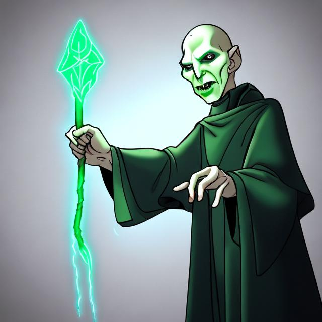 Prompt: cartoonish voldemort waving a wand