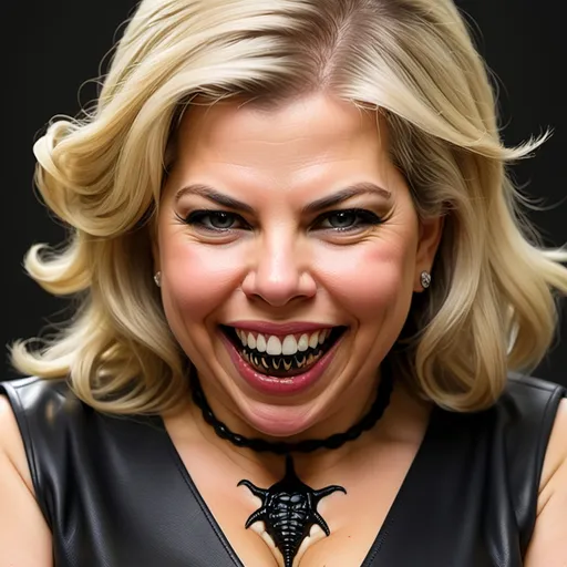 Prompt: realistic Sara Netanyahu surrounded by venom and feces with a wicked smile 