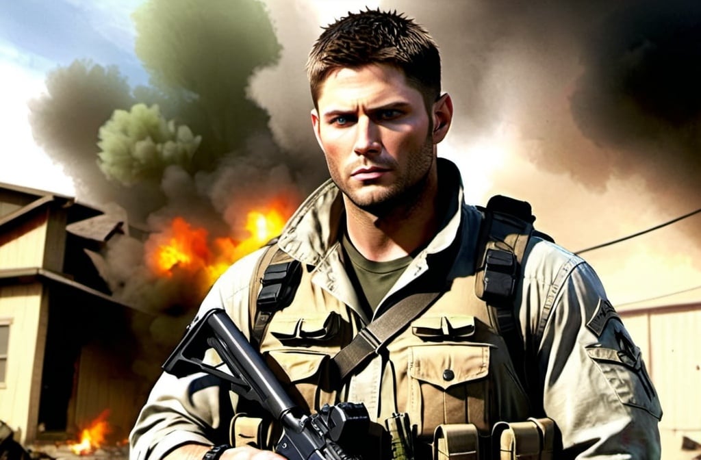 Prompt: Dean Winchester from supernatural dressed like captain price from modern warfare 2022