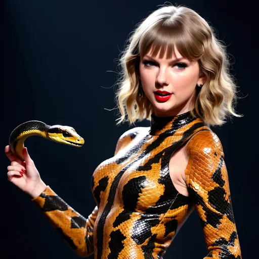 Prompt: A girl singer 34 years old named Taylor swift with a Reputation snake outfit



 
