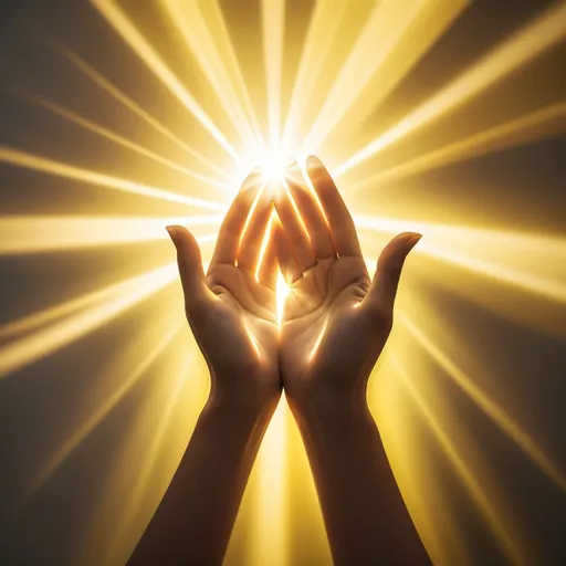 Prompt: suns light yellow rays appears as a hand  shsking a woman's  hands 