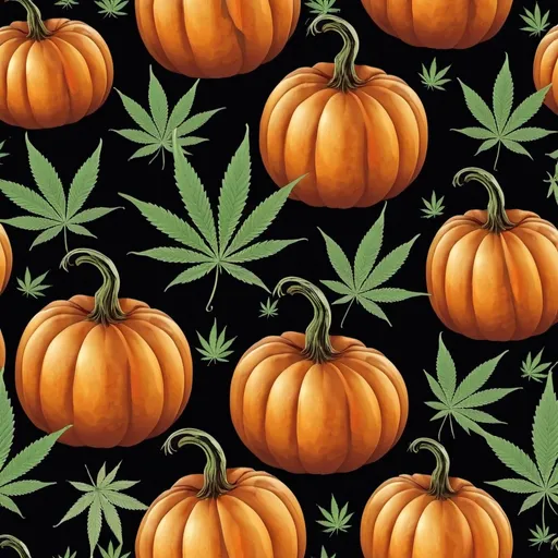 Prompt:  pumpkins with cannabis leaf