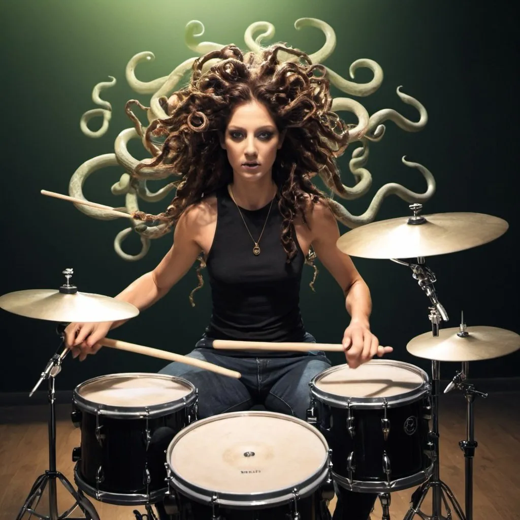 Prompt: Medusa playing the drums