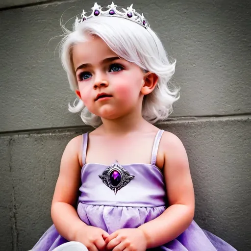 Prompt: Baby Targaryen princess, silver hair, purple eyes