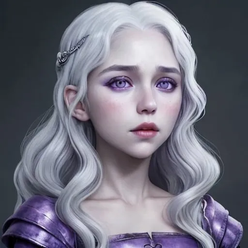 Prompt: Baby Targaryen princess, silver hair, purple eyes