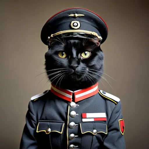 Prompt: A black Cat in German solider uniform  looking serious