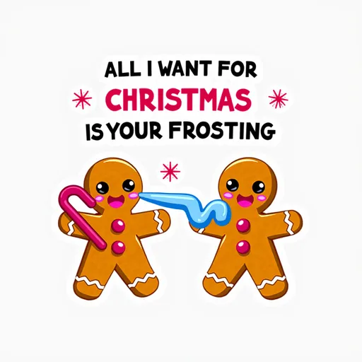 Prompt: a couple of gingerbreads with a frosting wandin their hands and a message on the back, Ernest William Christmas, romanticism, cute and funny, computer graphics