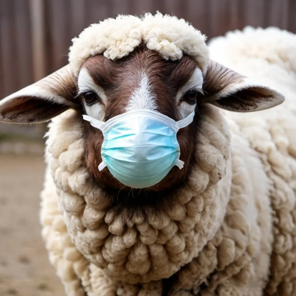 Prompt: mouton portant un masque de protection contre les virus