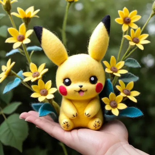 Prompt: adorable little Pikachu surrounded with yellow flowers