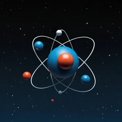 Prompt:  a conceptual illustration of the atom, ball model, floating in space