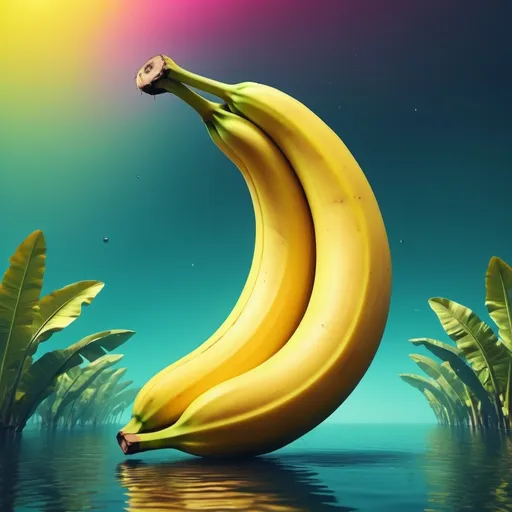 Prompt: Vibrant and surreal digital illustration of a giant floating banana, luscious yellow with hints of surreal colors, dreamlike atmosphere, whimsical and playful, high quality, digital art, surreal, vibrant colors, dreamlike, whimsical, floating, surreal lighting