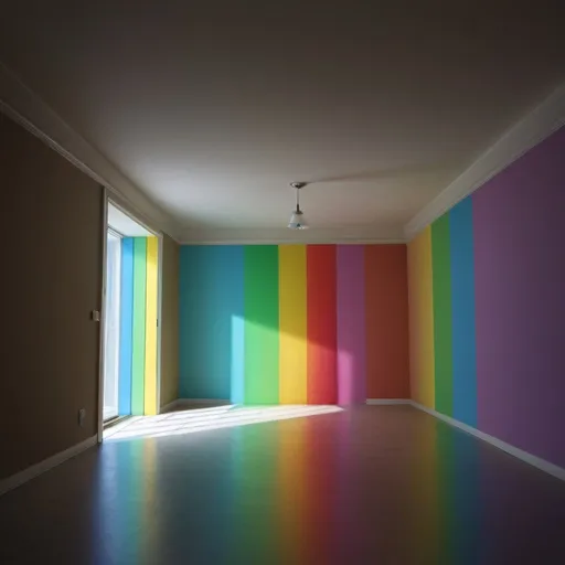 Prompt: Chroma, rainbow, indoors, liminal, HD, backrooms