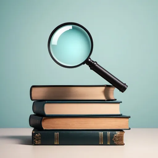 Prompt: A magnifying glass hovering over a large stack of books but make it look like an icon 