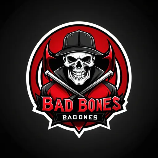 Prompt: Create logo for Hattrick Team called Bad Bones which has team's colors are red and black