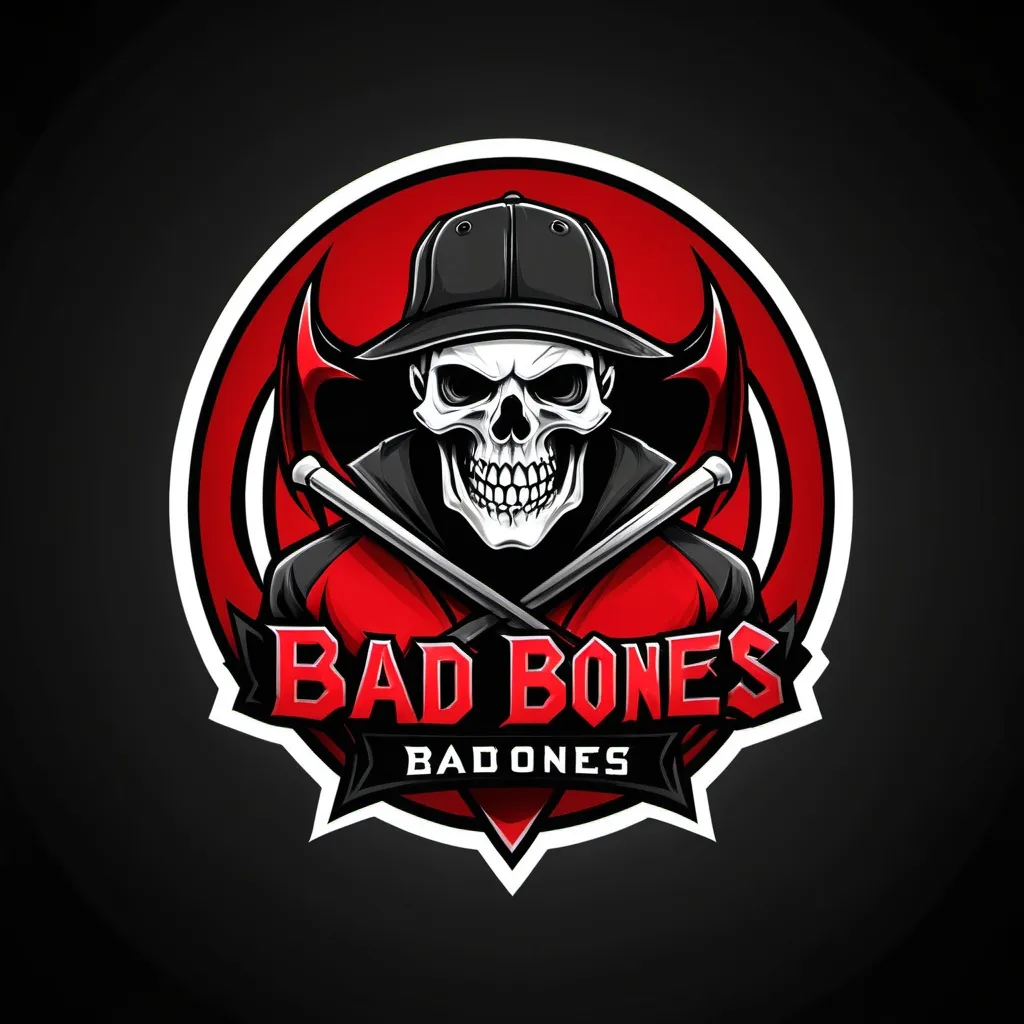 Prompt: Create logo for Hattrick Team called Bad Bones which has team's colors are red and black