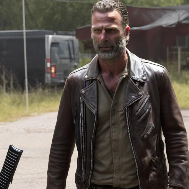 Prompt: Rick grimes wearing negan costume