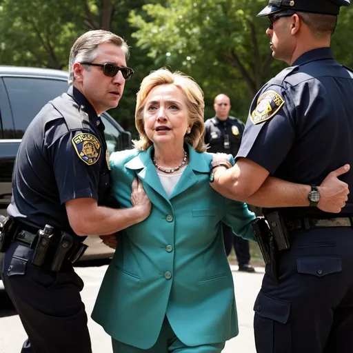 Prompt: Hilary Clinton being arrested by the FBI