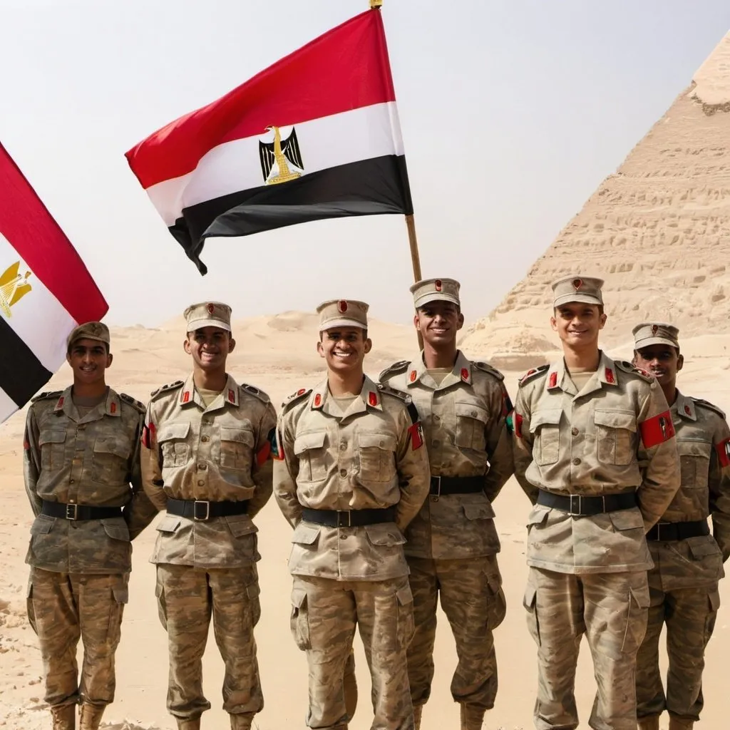 Prompt: soldiers holding egypt flag