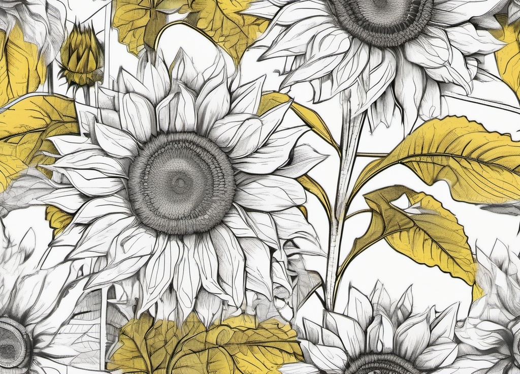 Prompt: a technichal drawing of sunflowers
