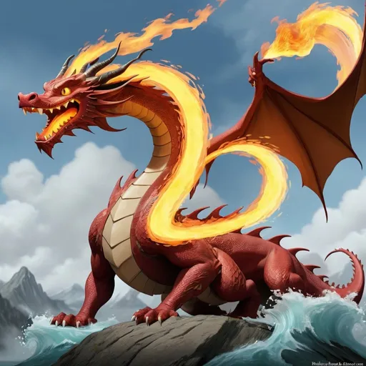 Prompt: make a picture of a dragon that can use fire bending water bending earth bending and air bending
