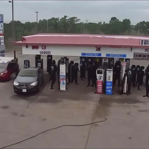 Prompt: 30 man fist fight
gas station cctv