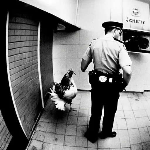 Prompt: cop arresting a chicken bodycam
 cctv