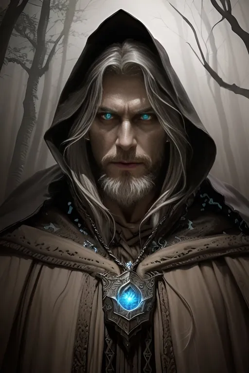 Prompt: Dark sorcerer with glowing eyes, mystical atmosphere, dominant stance, high quality, mystical, fantasy, detailed eyes, dramatic lighting, magical aura, sinister, fantasy art, ominous presence, creepy, detailed robe, eerie glow, powerful, detailed digital painting, oil paint head shoulders, soft strokes, rough edges, muted colors, angular jawline, looking at the camera, surrounded by a swamp, piercing gaze, Dragonlance inspired painting, art by David Durall 
