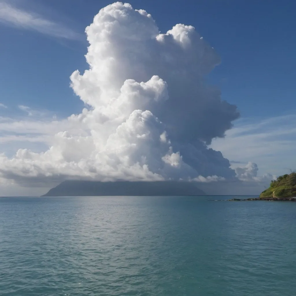 Prompt: Tropical ocean and coastside view and a cloud on it