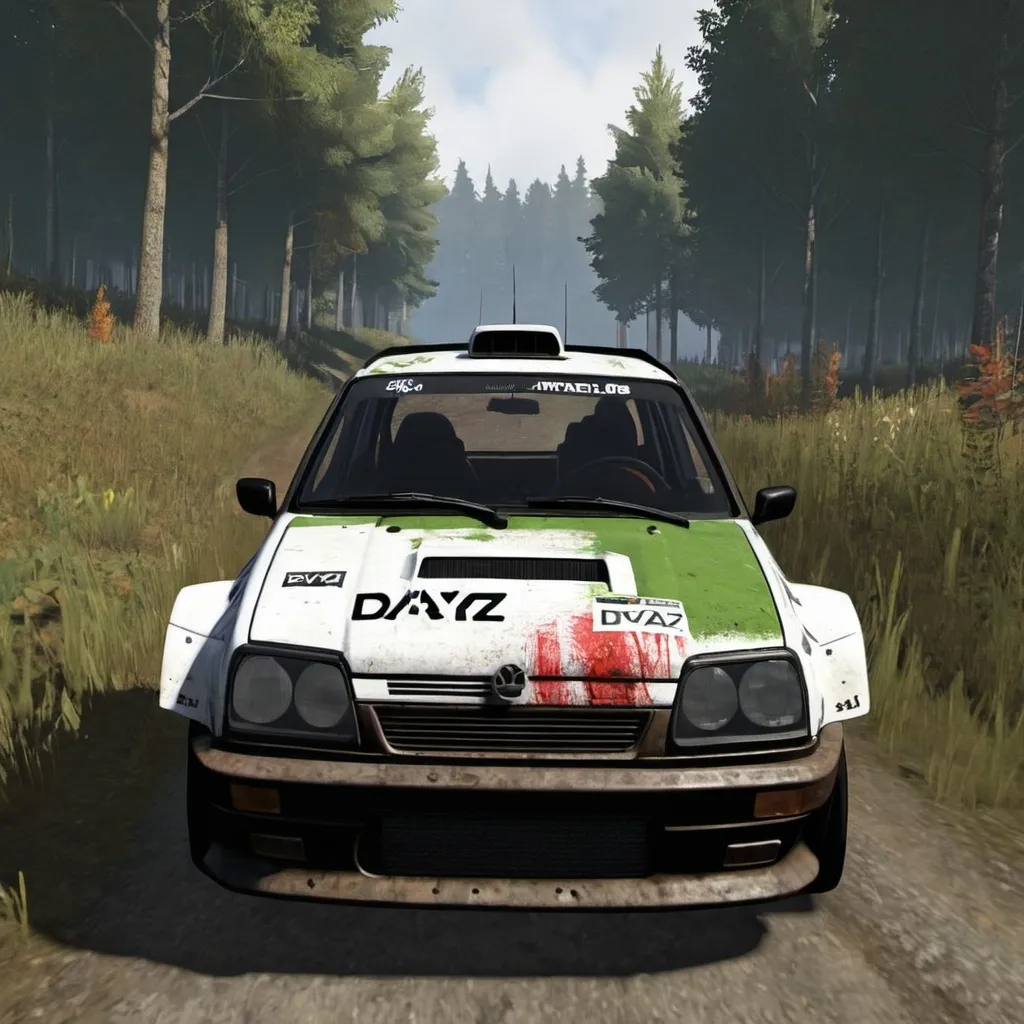 Prompt: dayz wrc car art style poster