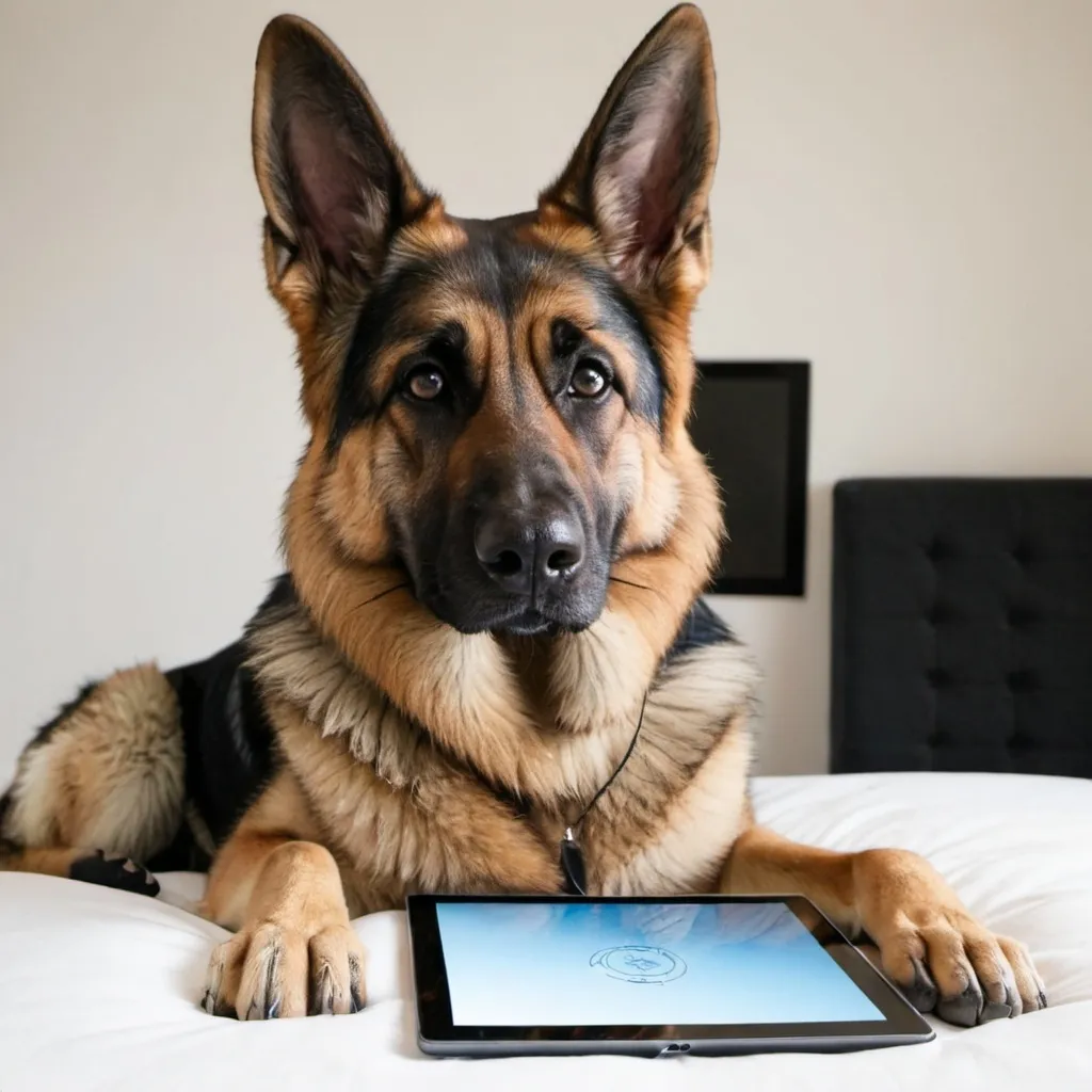 Prompt: a german shepherd using an ipad
