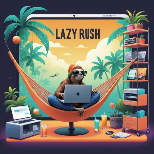 Prompt: A humorous and eye-catching digital illustration titled 'The Lazy Developer's Paradise'.
In the center, a hammock is suspended between two tall server racks. A developer lounges in the hammock, wearing sunglasses and holding a tropical drink, surrounded by holographic screens showing partially loaded web pages and apps.
Above the scene, large text reads 'LAZY LOADING' in a quirky, glitchy font. Each letter gradually fades from solid to transparent.
Around the edges, comical vignettes showcase:

A snail carrying a file folder labeled 'non-essential resources'
A sloth slowly typing on a floating keyboard
A turtle wearing a delivery hat, pulling a wagon of data packets

In the background, a progress bar inches forward, filled with sleeping Z's instead of the usual solid color.
At the bottom, a tagline reads: 'Why rush? Load it when you need it!'
Style: Vibrant colors, cartoon-like characters, and tech elements blended in a playful, meme-worthy composition. Add easter eggs like loading spinners as eyes for the animals and binary code hidden in silly places.
