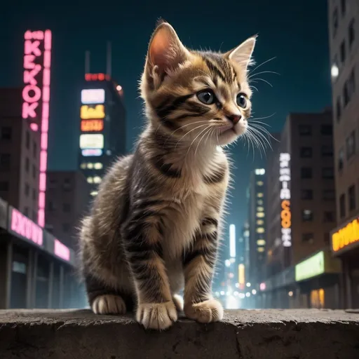 Prompt: Koťátko, Mike Echo, embarks on an urban exploration adventure through a bustling cityscape. The scene is set in a gritty urban environment, with towering skyscrapers and neon lights illuminating the streets below. Mike Echo, a small but determined kitten, navigates the concrete jungle with curiosity and agility. The image is rendered with a mix of urban realism and whimsical charm, capturing the contrast between the kitten's innocence and the urban chaos surrounding it. The mood is one of exploration and discovery, as Mike Echo fearlessly explores the unknown corners of the city. --ar 16:9 --v 5 --q 2


