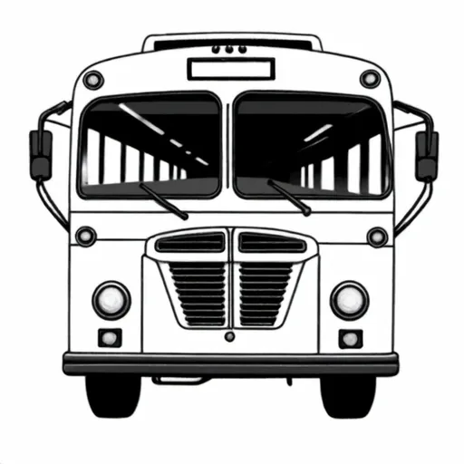 Prompt: I just want you to draw a bus according to the reference below. It will be black and white. All I want is for you to put a panel on the top of the bus and write "POLARIS" on it