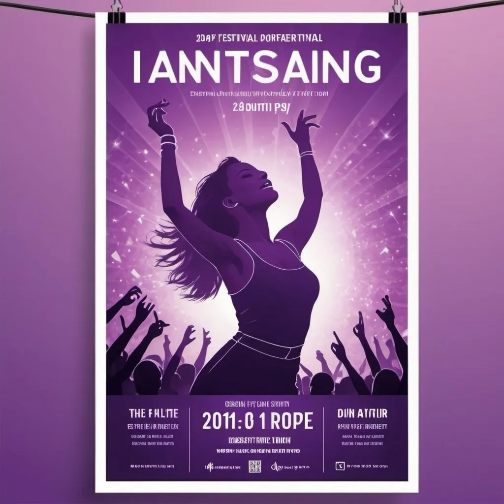 Prompt: generate a festival poster in purple tones for dancing, singing, acting