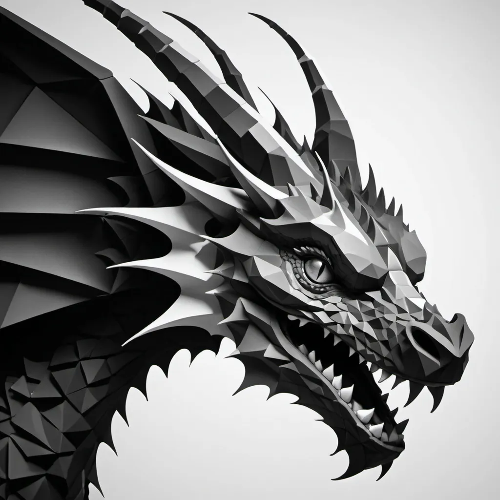 Prompt: Create a black and white image of a dragon using minimal amount of thick black round and swirling geometric shapes only. There should be absolutely "no shading."