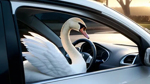 Prompt: A photorealistic image of a mute swan sitting in the driver's seat of a white Nissan Versa 2016, captured from outside the car, the swan is behind the glass sitting on the drivers seat. The scene is set in the late afternoon with dynamic lighting highlighting the contours of the car and the swan. Realistic reflections on the car windows and body, with detailed glass transparency effects allowing the swan's graceful posture to be visible through the window. The composition is highly detailed with sharp focus, emphasizing the textures of the car's interior and the feathers of the swan. Subtle environmental reflections on the car's surface add to the realism, dynamic contrast, and shadowing to enhance the depth of the image. (photographic:1.3), (realism:1.2), (high detail:1.4), (dynamic contrast:1.2).