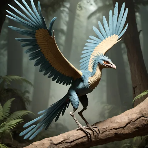 Prompt: Archaeopteryx had some features in common with the birds of today. It had broad feathered wings and a small body, roughly the size of a magpie.

After comparing its eyes to those of modern birds and reptiles, experts concluded that Archaeopteryx was probably diurnal. 

Archaeopteryx had sharp teeth and a long, bony tail.