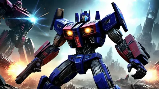 Prompt: (photorealistic) Transformers: War for Cybertron scene, action-packed atmosphere, dramatic lighting, metallic colors, high-detail robot characters, intense battle landscape, massive Cybertron structures, dynamic poses, with futuristic explosions and debris, designed for an Xbox 360 console background, ultra-detailed, cinematic quality, stunning visual impact, immersive gaming experience.