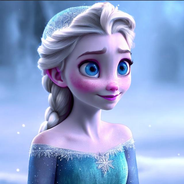 Prompt: Disney Eyes blue of Elsa her dress glow with snow she long lashes women ever young